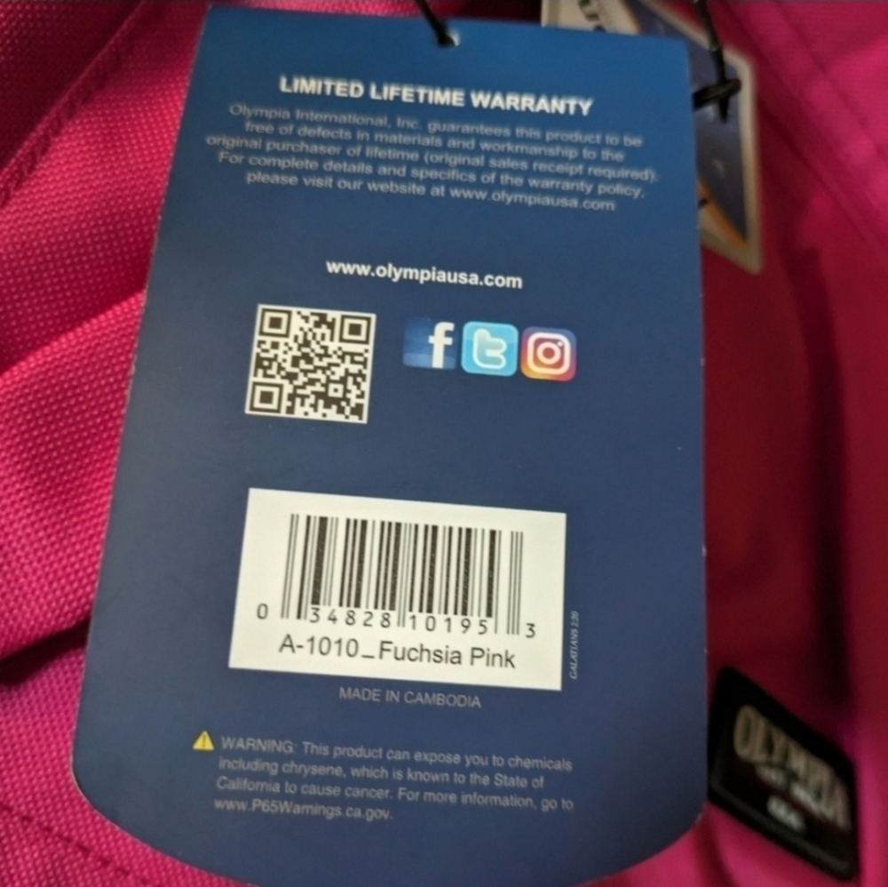 Olympia Princeton A 1010 Fuschia Pink Backpack Water Resistant 102025 - Picture 5 of 10